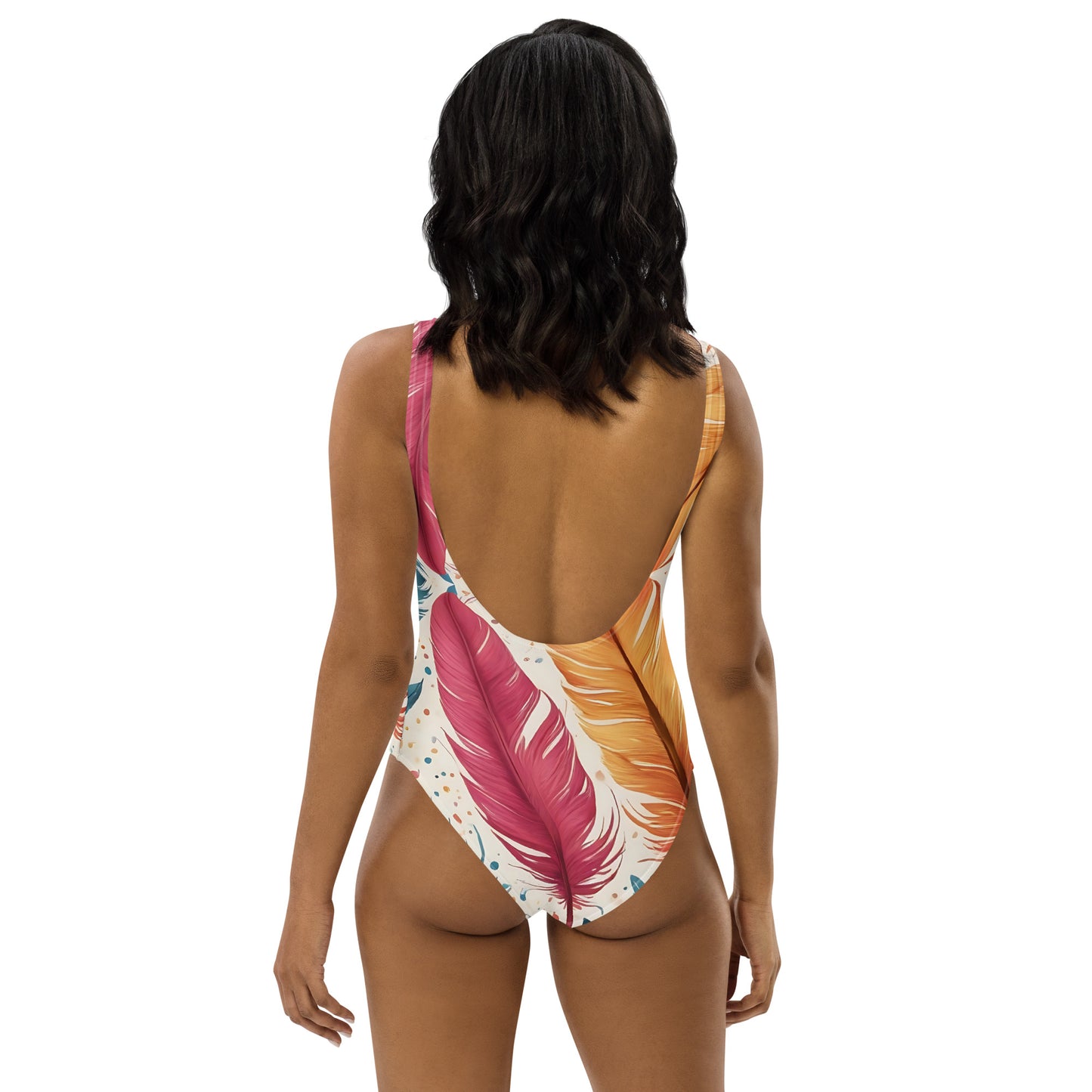 Feathers on White 1PC Swimsuit