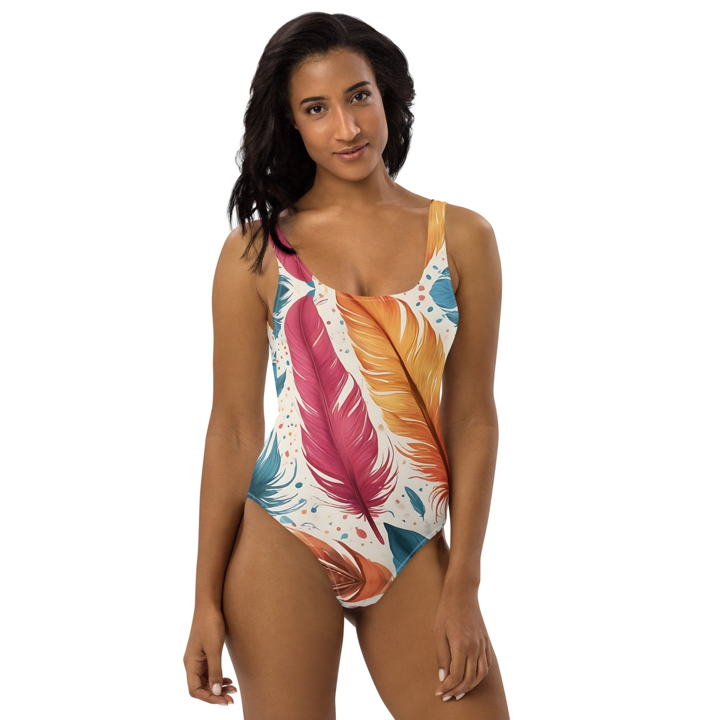 Feathers on White 1PC Swimsuit