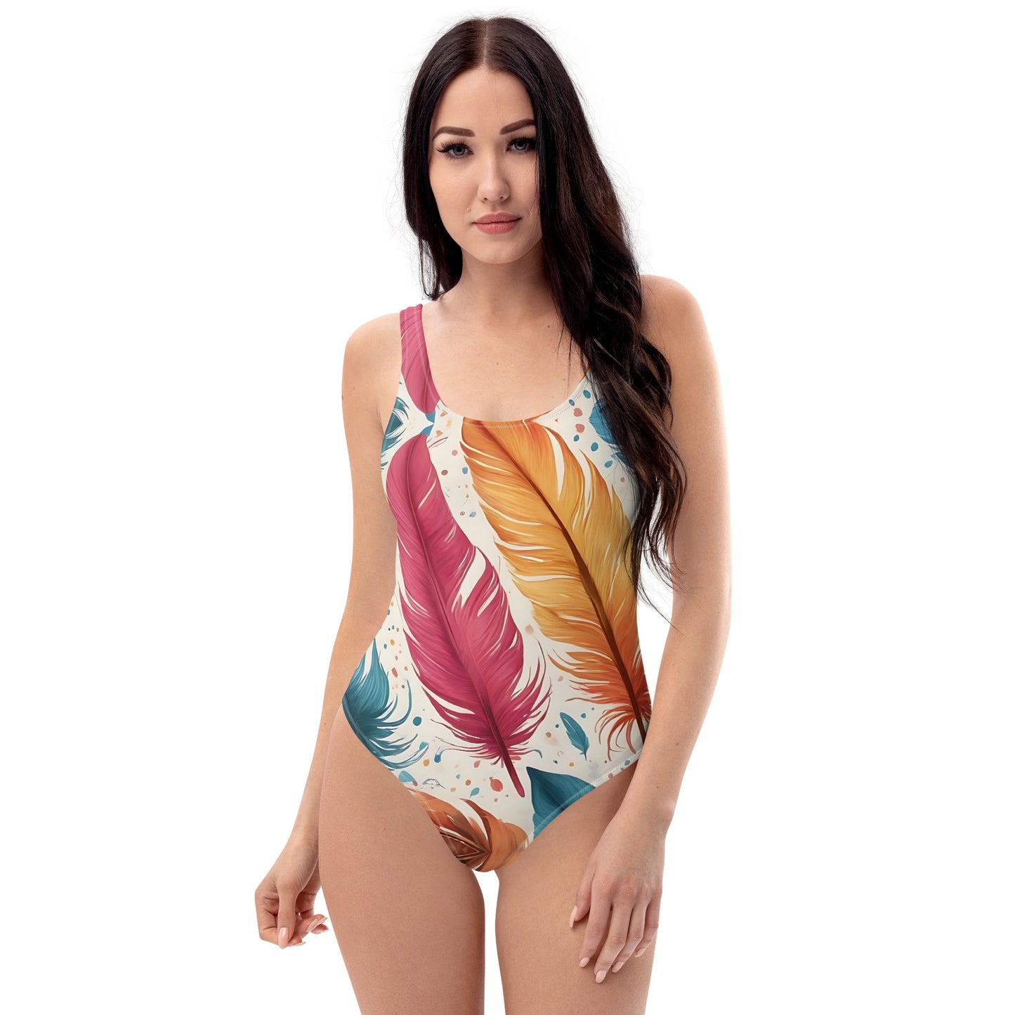 Feathers on White 1PC Swimsuit