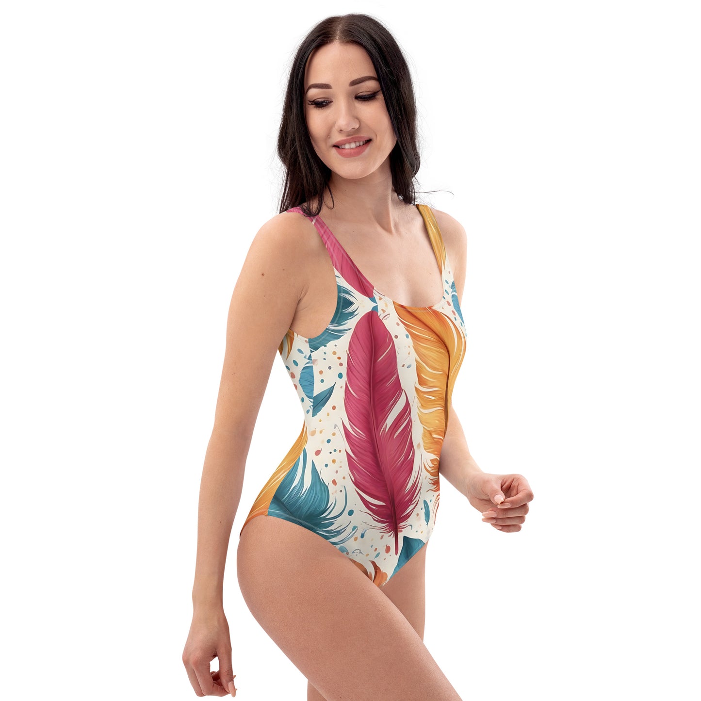 Feathers on White 1PC Swimsuit