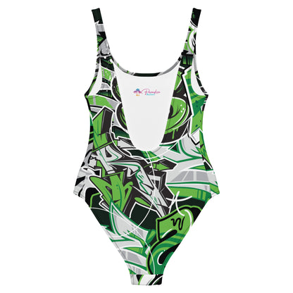 Green Graffiti Art 1PC Swimsuit