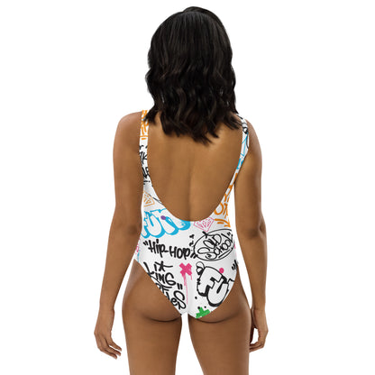 White Graffiti Art  1PC Swimsuit