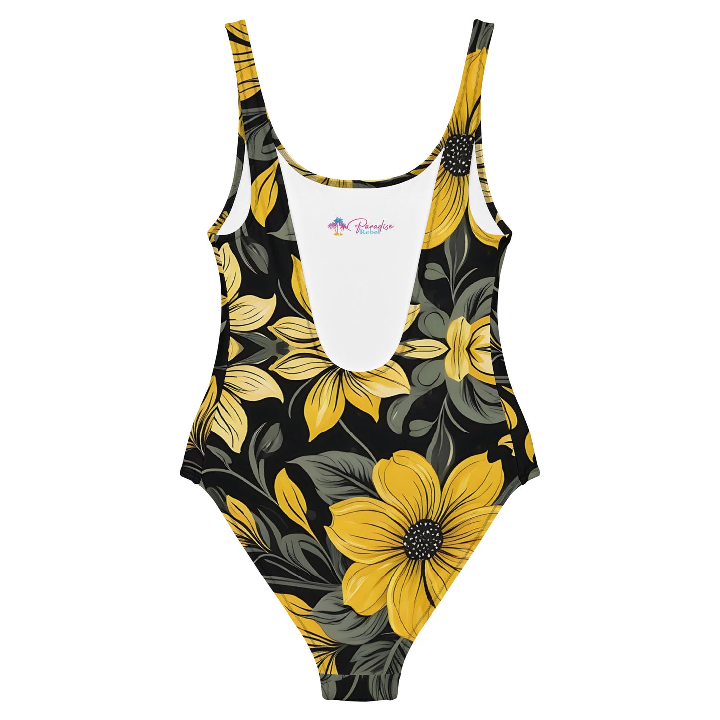 Black and Yellow Floral 1PC Swimsuit