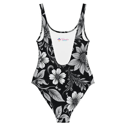 Black and White Floral 1PC Swimsuit