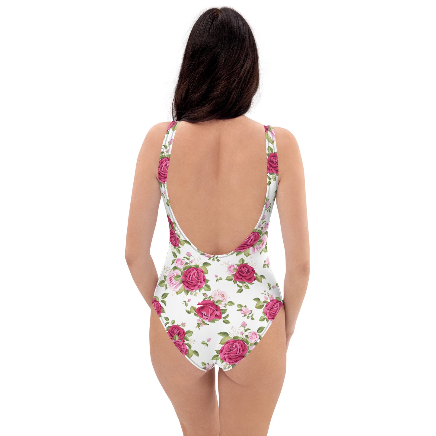 Pink Roses Floral 1PC Swimsuit