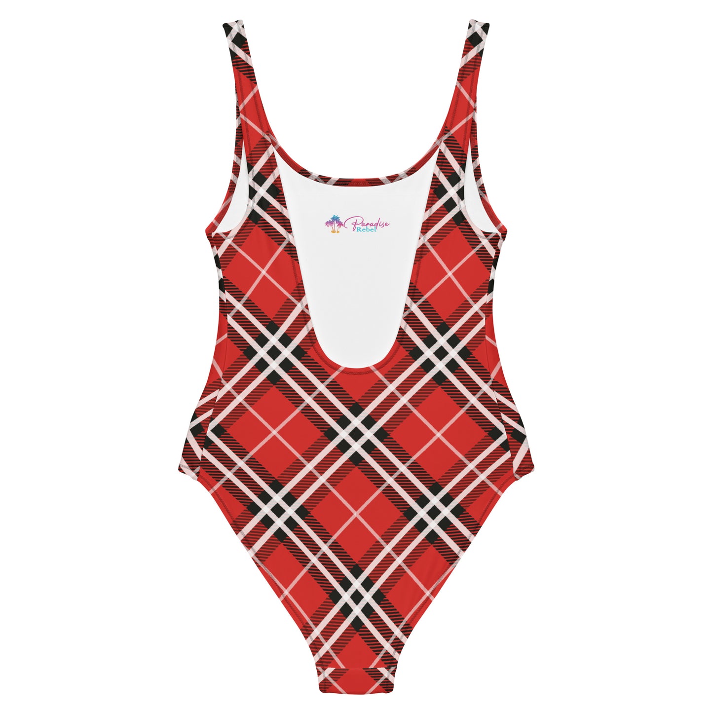 Red Plaid with White Stripes 1PC Swimsuit