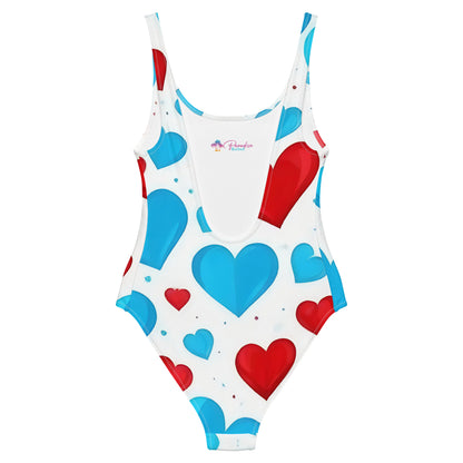 Red and Blue Hearts Cute 1PC Swimsuit