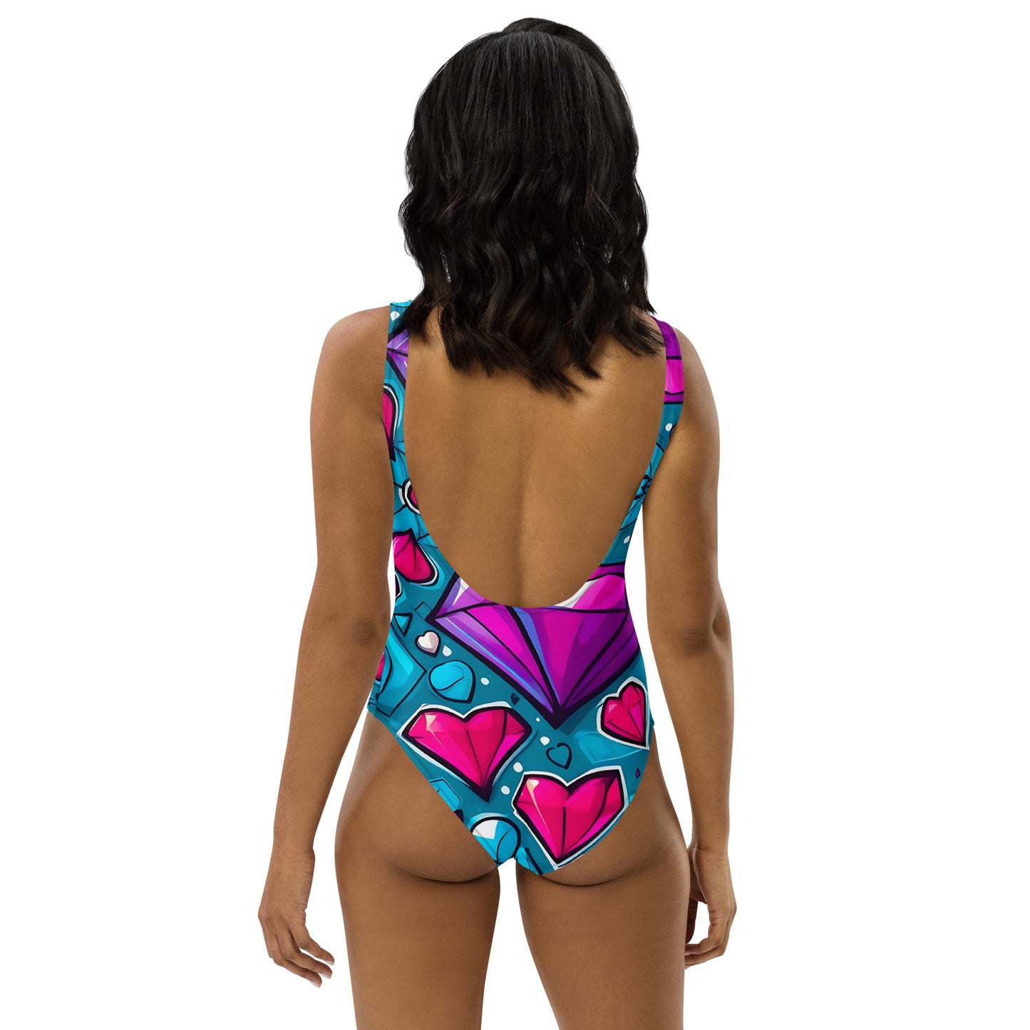 Colorful Diamond Hearts 1PC Swimsuit