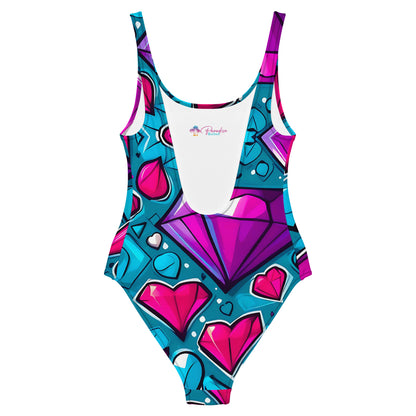 Colorful Diamond Hearts 1PC Swimsuit