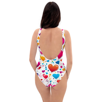 Colorful Hearts on White 1PC Swimsuit