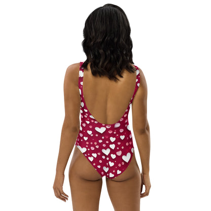 Rain of Hearts on Red 1PC Swimsuit