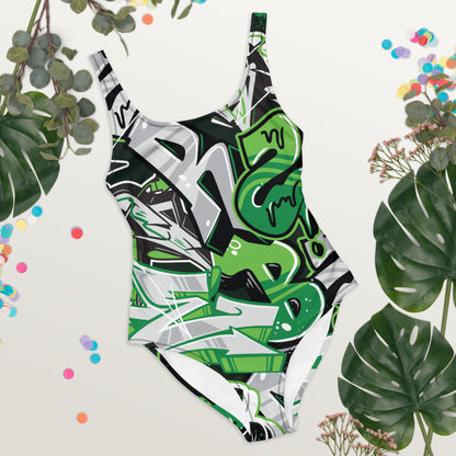 Green Graffiti Art 1PC Swimsuit