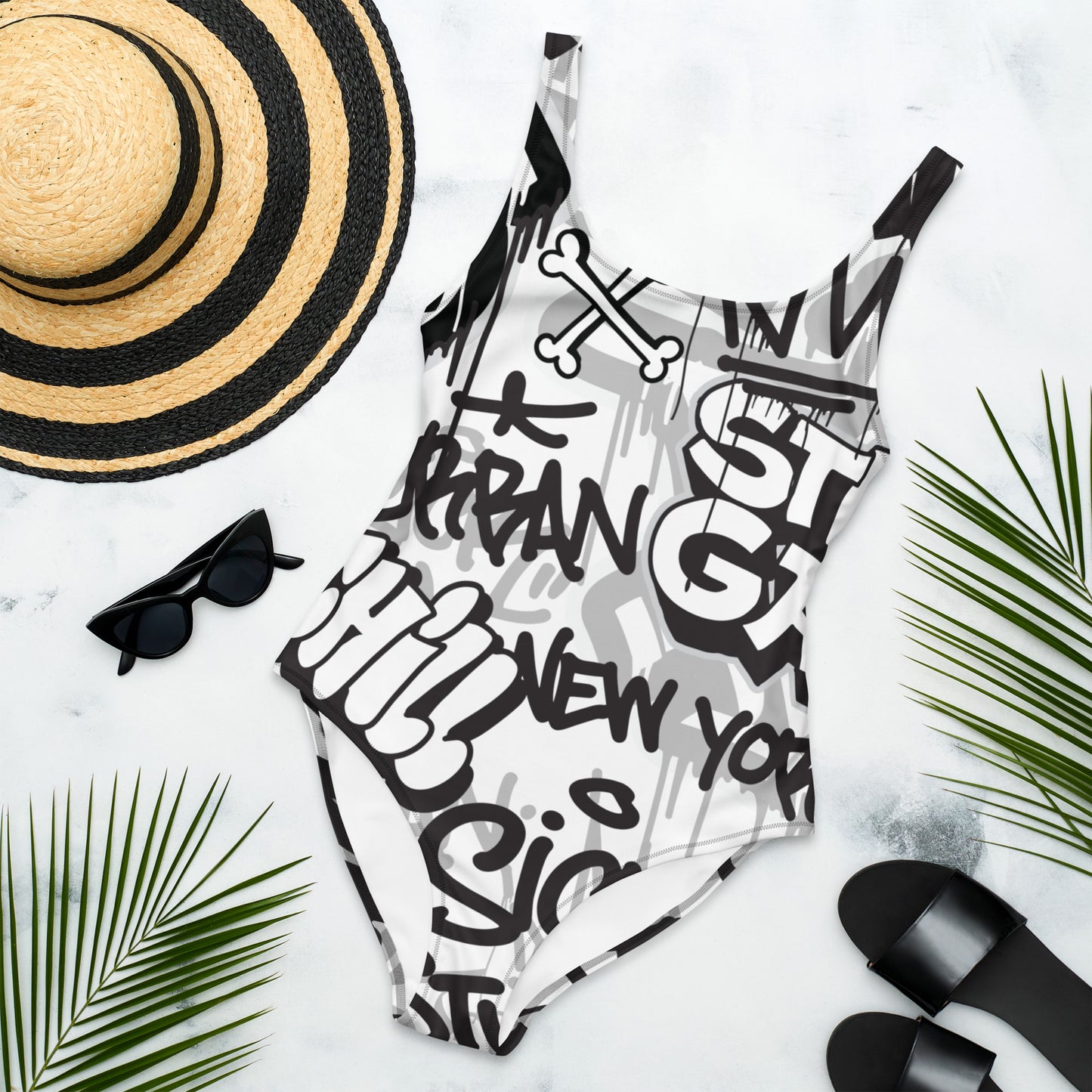 Black and White Graffiti Art 1PC Swimsuit