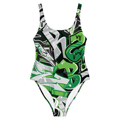 Green Graffiti Art 1PC Swimsuit