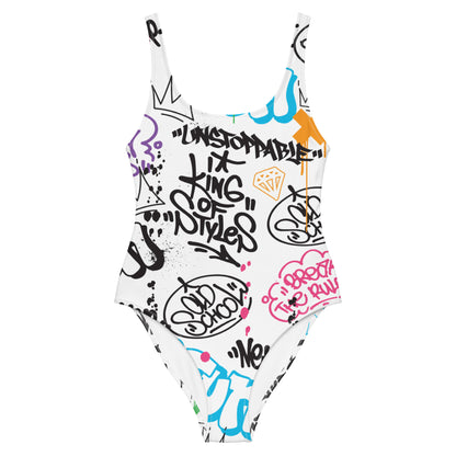 White Graffiti Art  1PC Swimsuit