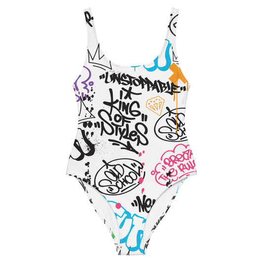 White Graffiti Art  1PC Swimsuit