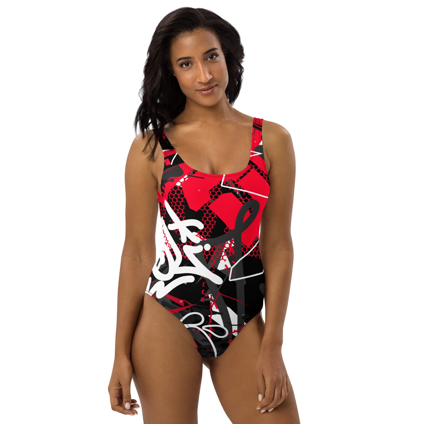 Black and Red Graffiti Art 1PC Swimsuit