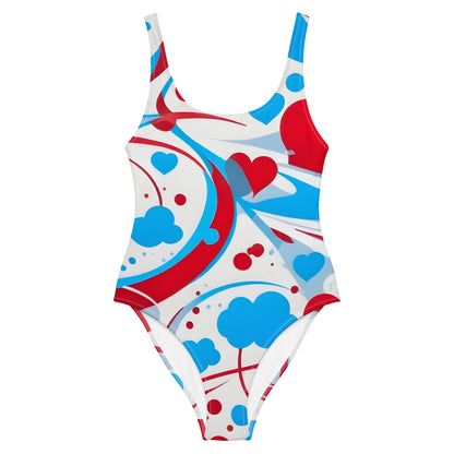 Cute Red and Blue Graffiti 1PC Swimsuit