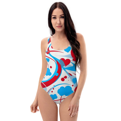 Cute Red and Blue Graffiti 1PC Swimsuit