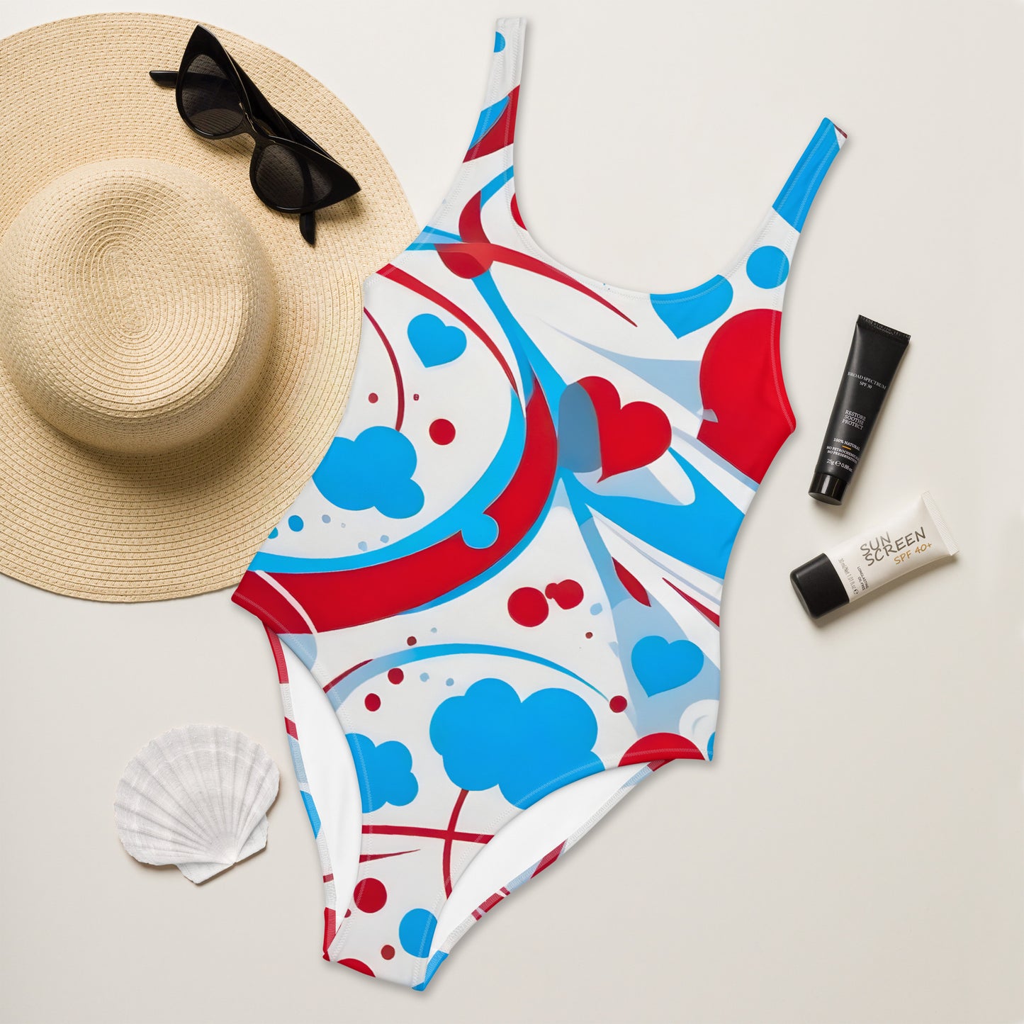 Cute Red and Blue Graffiti 1PC Swimsuit