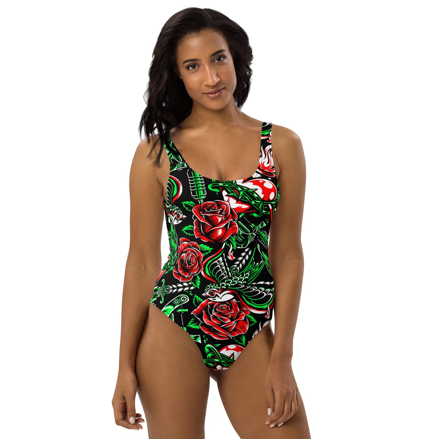 Rose and Bird Floral 1PC Swimsuit