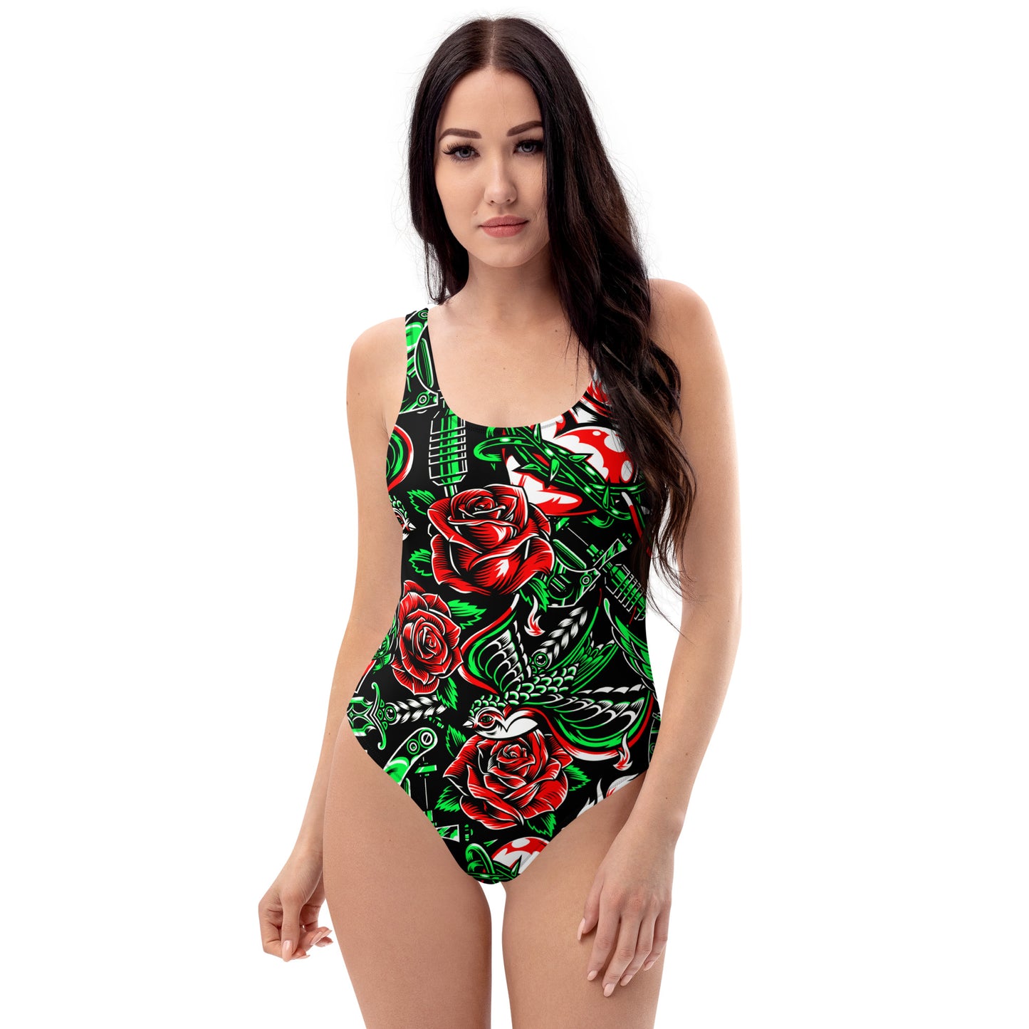 Rose and Bird Floral 1PC Swimsuit