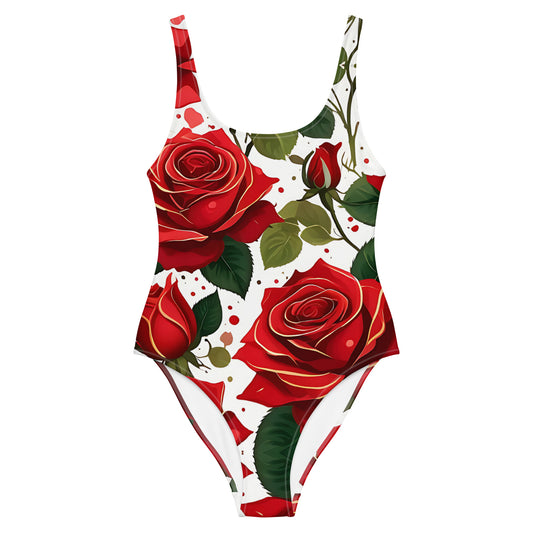 Red Roses Floral 1PC Swimsuit