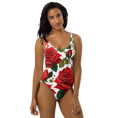 Red Roses Floral 1PC Swimsuit