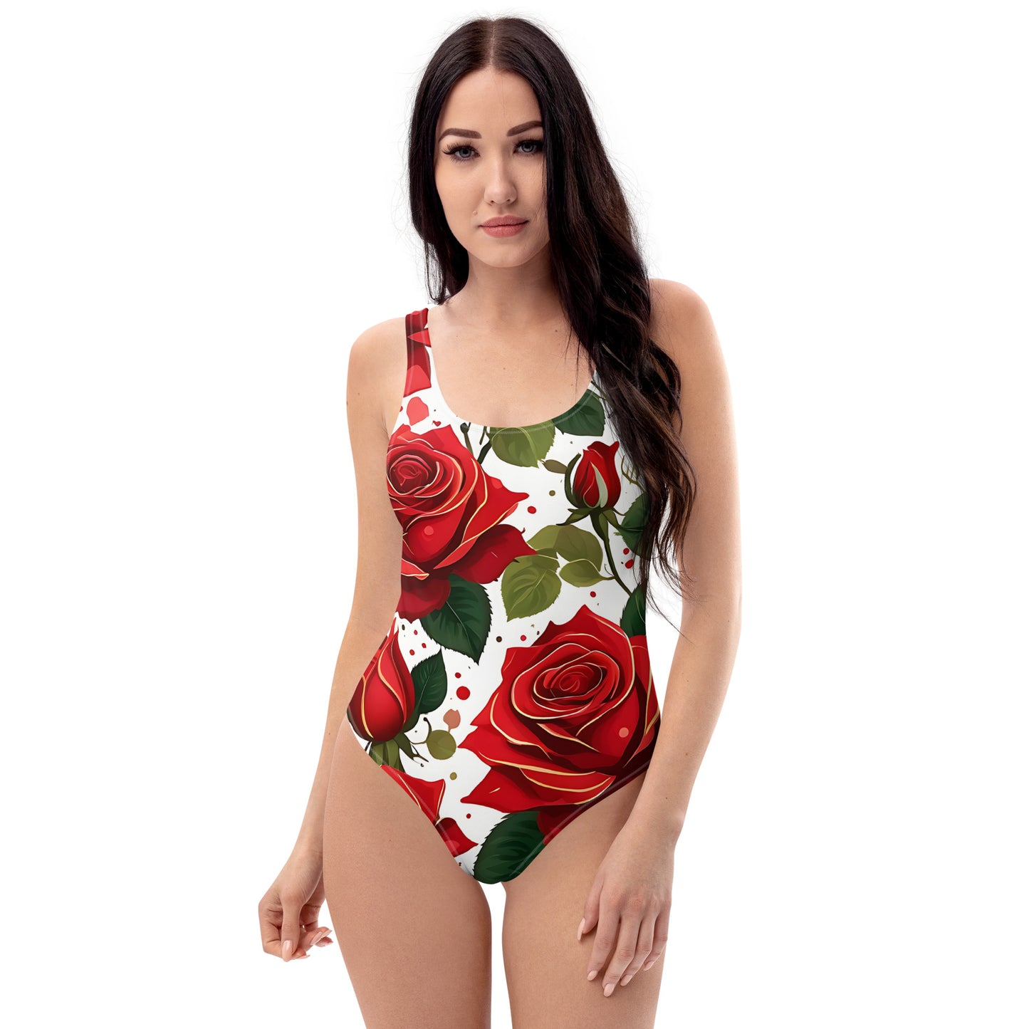 Red Roses Floral 1PC Swimsuit