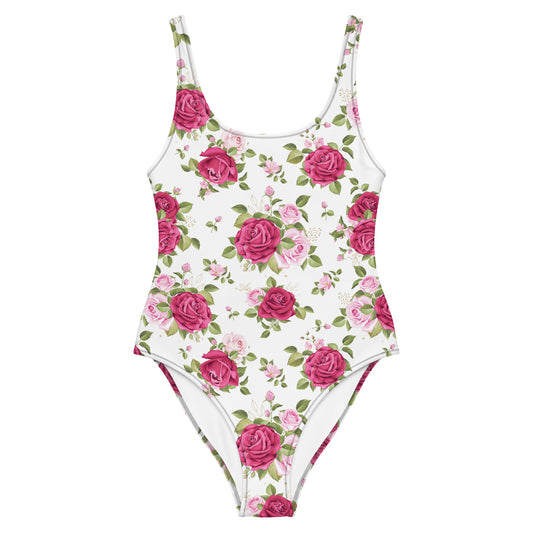 Pink Roses Floral 1PC Swimsuit