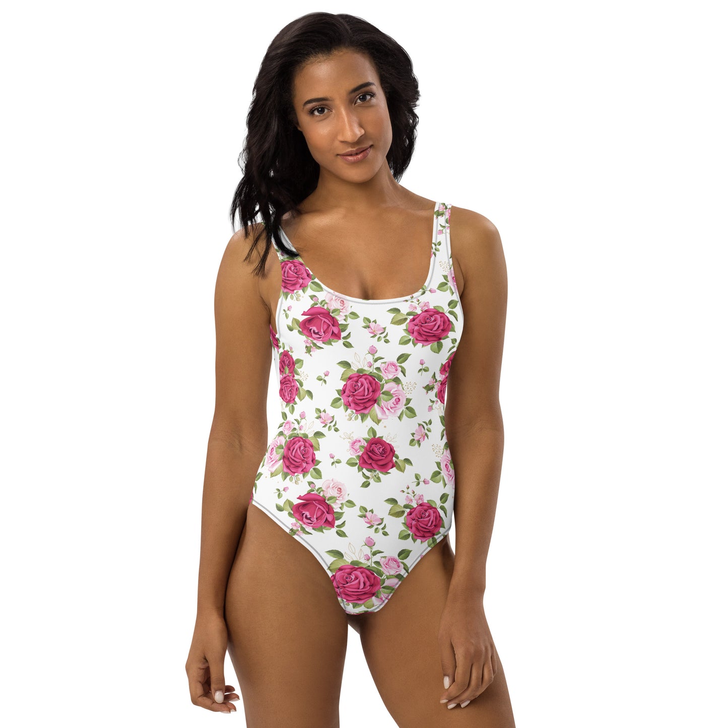 Pink Roses Floral 1PC Swimsuit