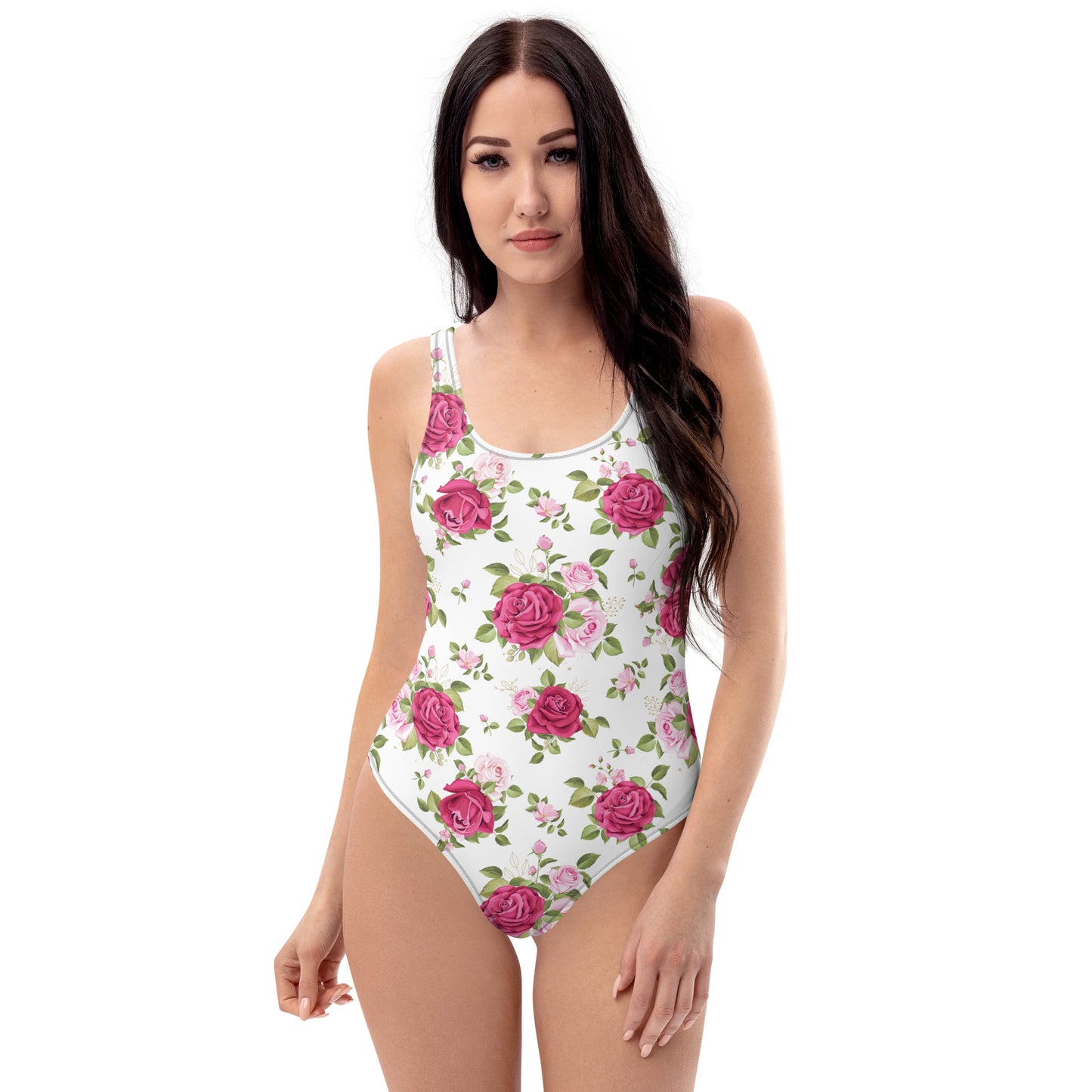 Pink Roses Floral 1PC Swimsuit