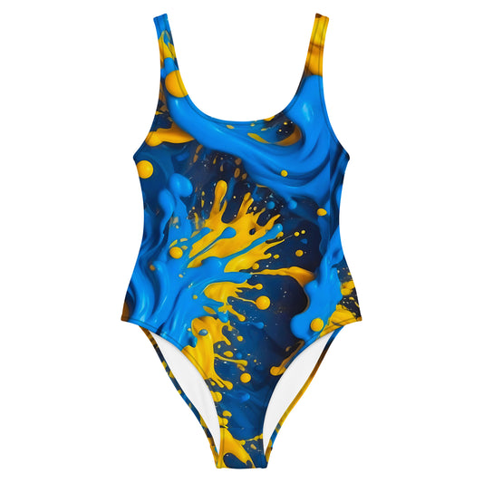 Blue and Yellow Splash Art 1PC Swimsuit