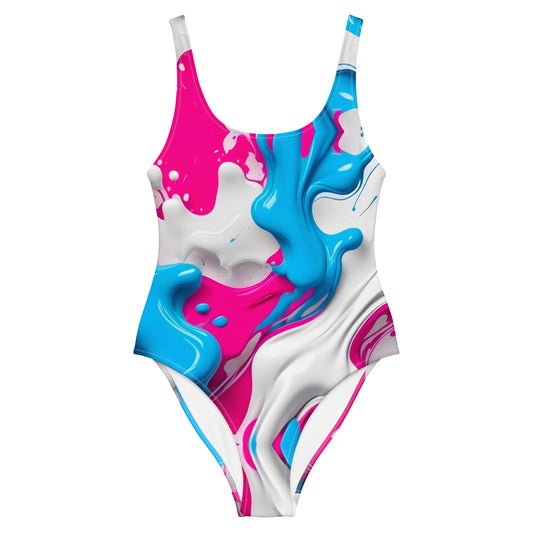 Blue and Pink Splash Art 1PC Swimsuit