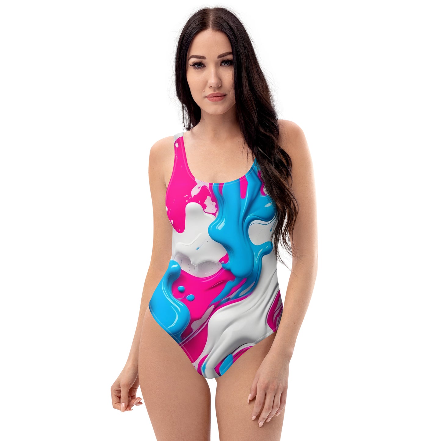 Blue and Pink Splash Art 1PC Swimsuit