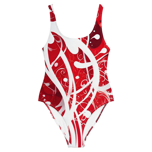 Red and White Splash Art 1PC Swimsuit