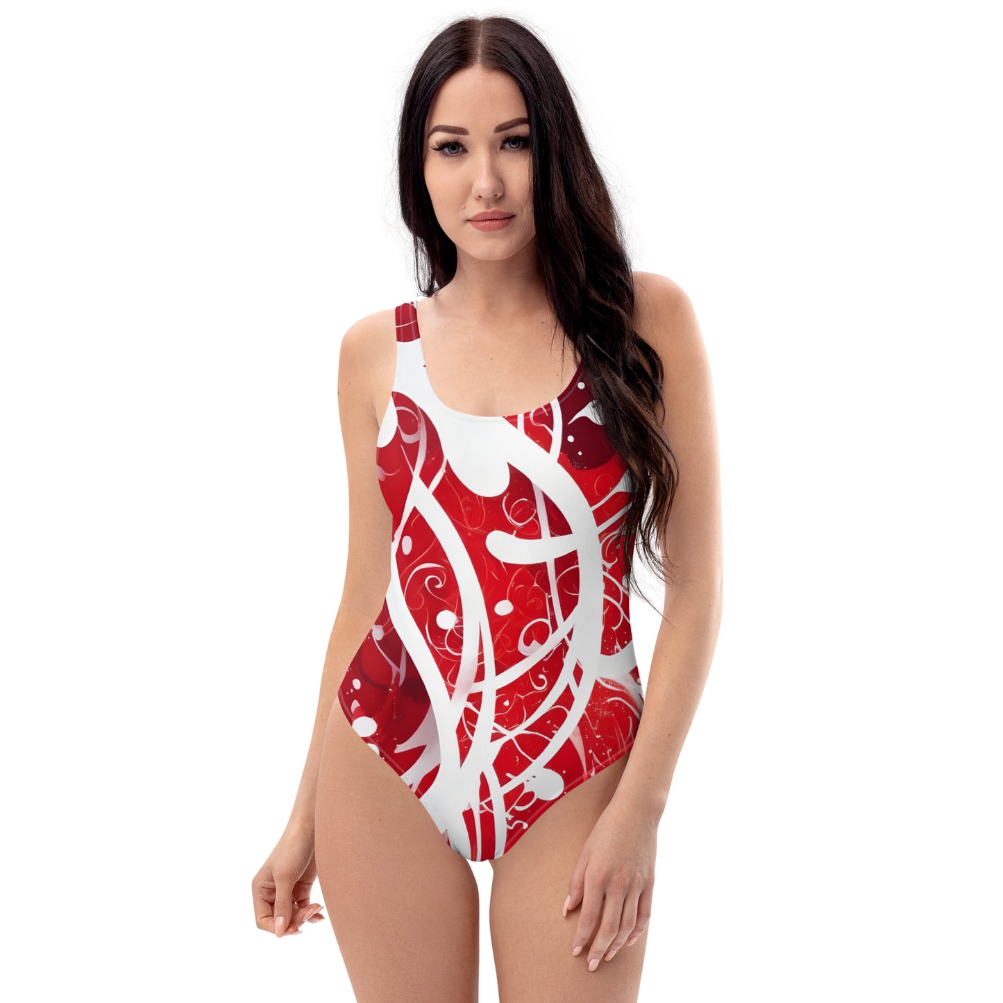 Red and White Splash Art 1PC Swimsuit