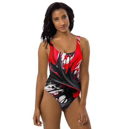 Red and Black Splash Art 1PC Swimsuit