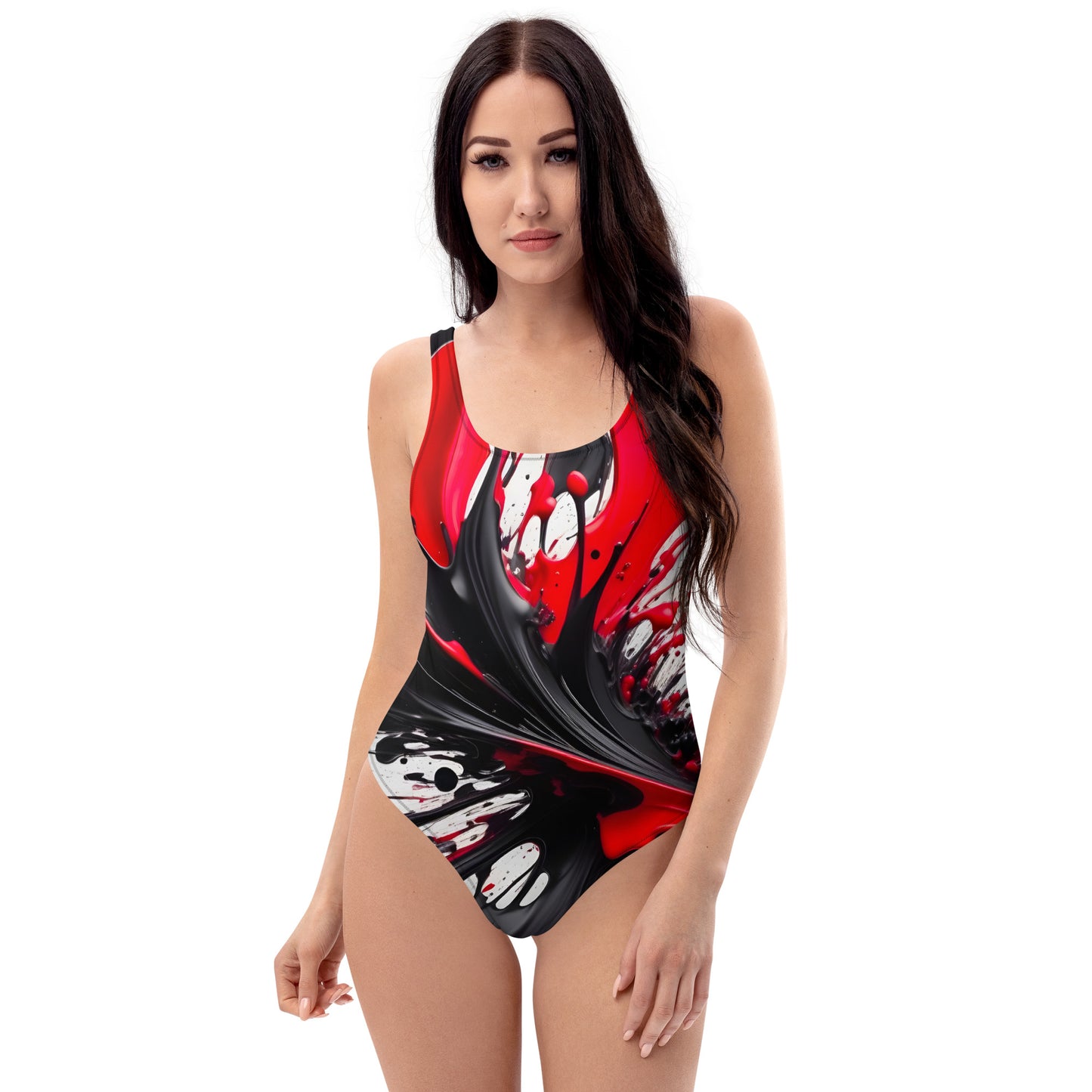 Red and Black Splash Art 1PC Swimsuit