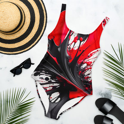 Red and Black Splash Art 1PC Swimsuit