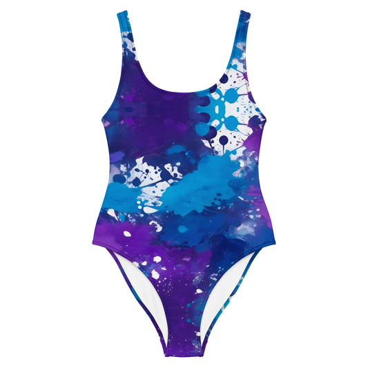 Blue and Purple Splash Art 1PC Swimsuit