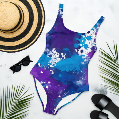 Blue and Purple Splash Art 1PC Swimsuit