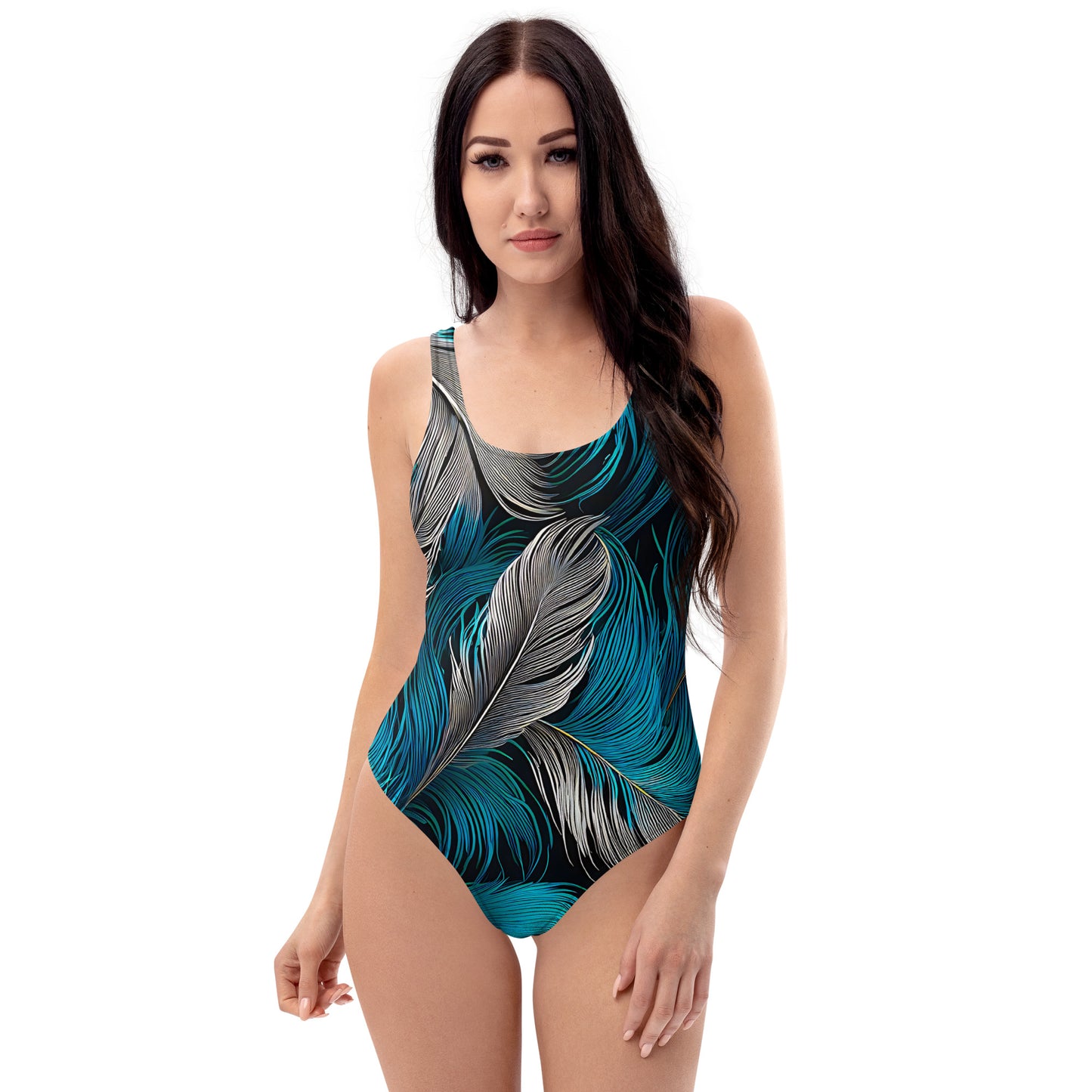 Blue and White Feathers 1PC Swimsuit