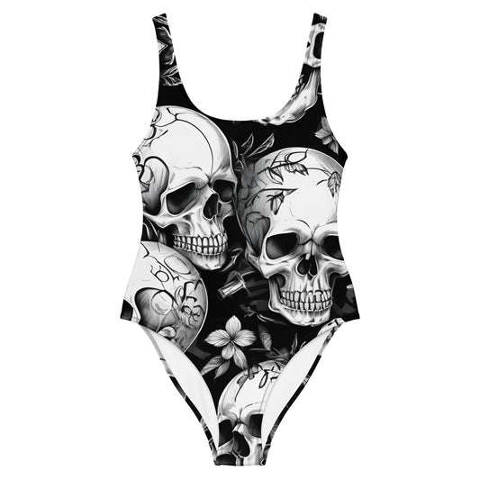 Skulls Dark 1PC Swimsuit