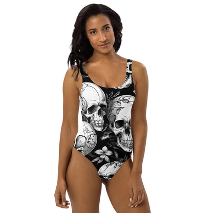 Skulls Dark 1PC Swimsuit