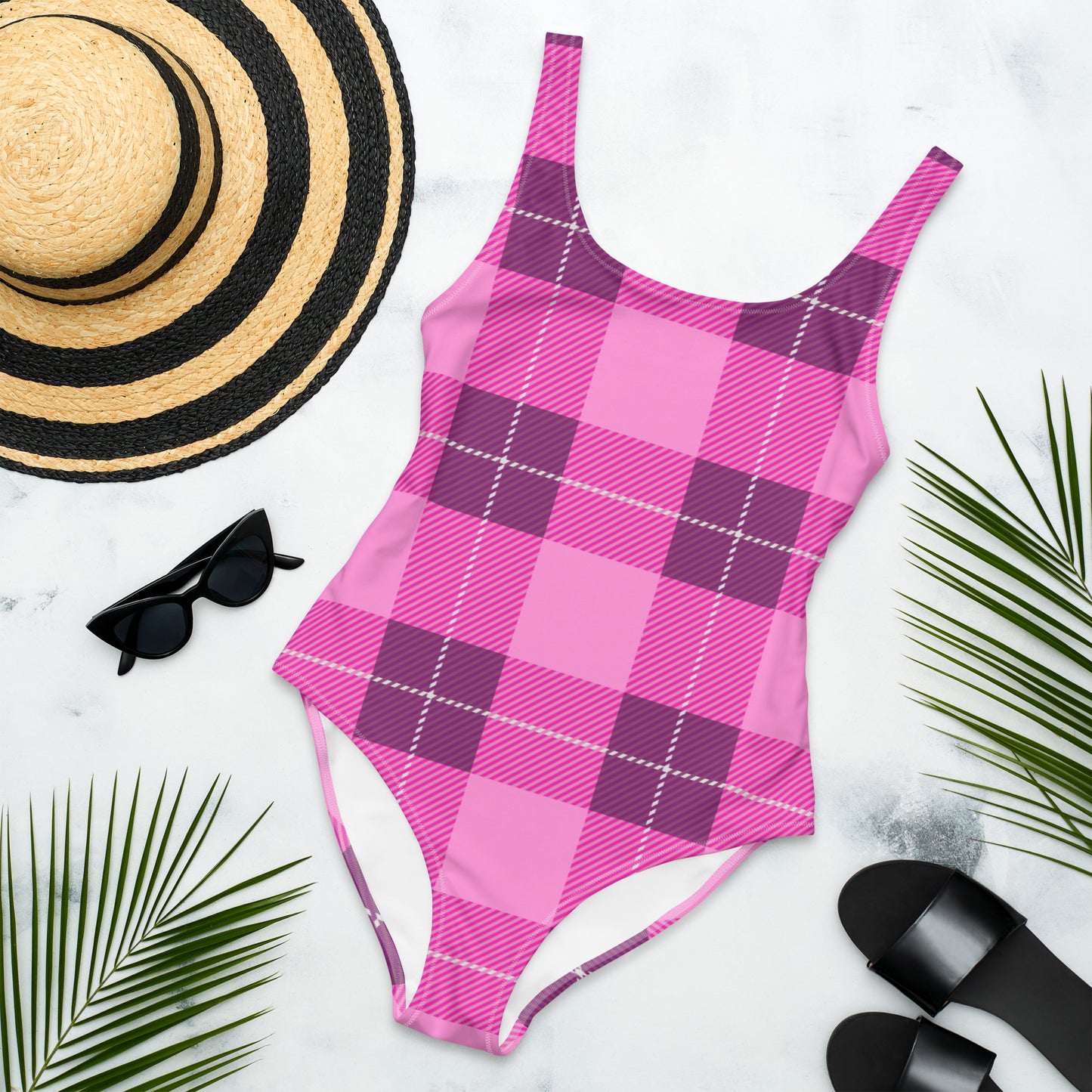 Pink Plaid 1PC Swimsuit