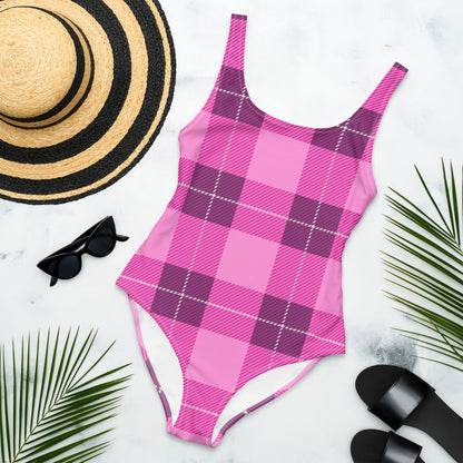 Pink Plaid 1PC Swimsuit