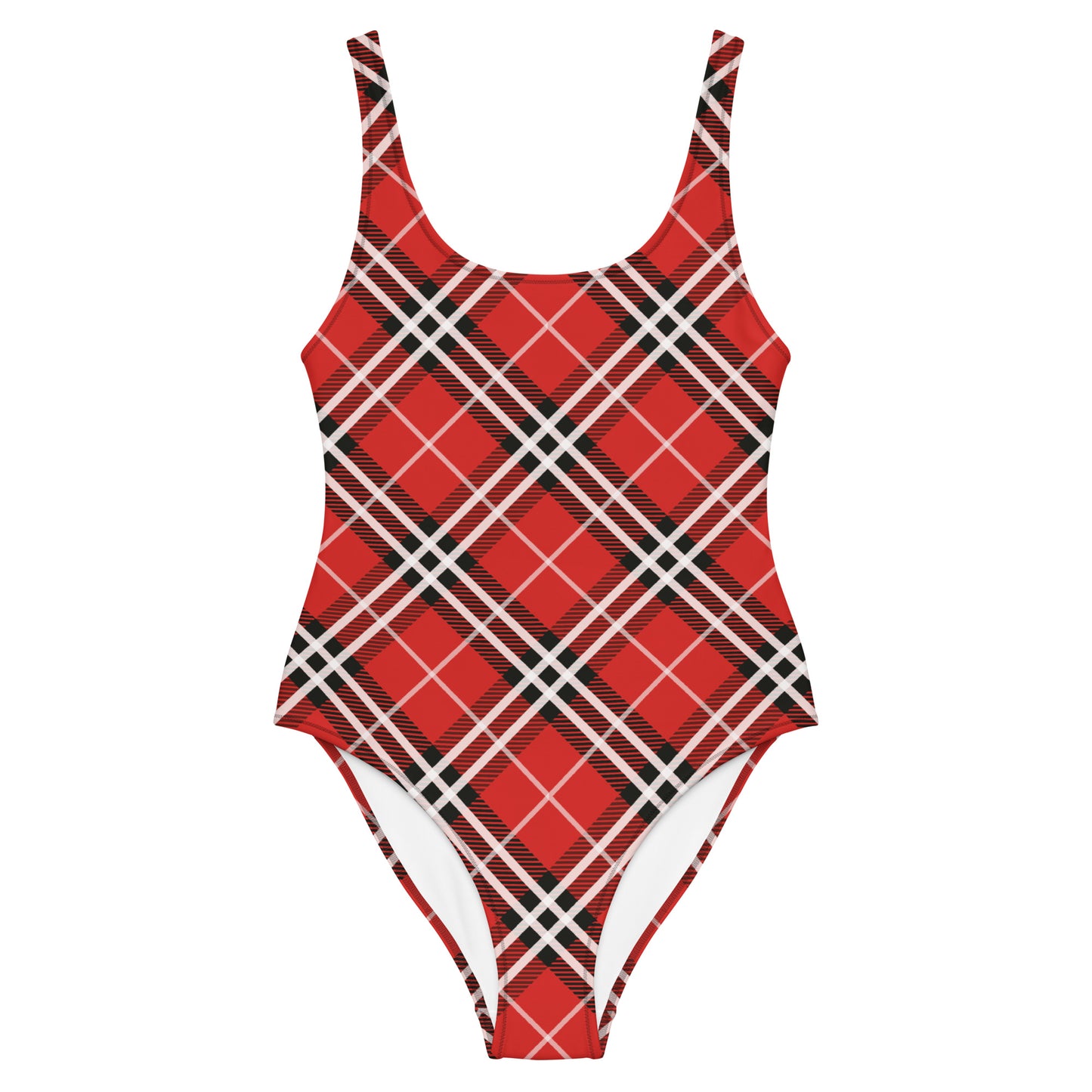 Red Plaid with White Stripes 1PC Swimsuit