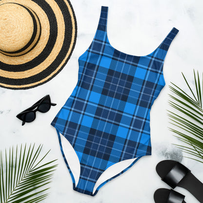 Blue Plaid 1PC Swimsuit