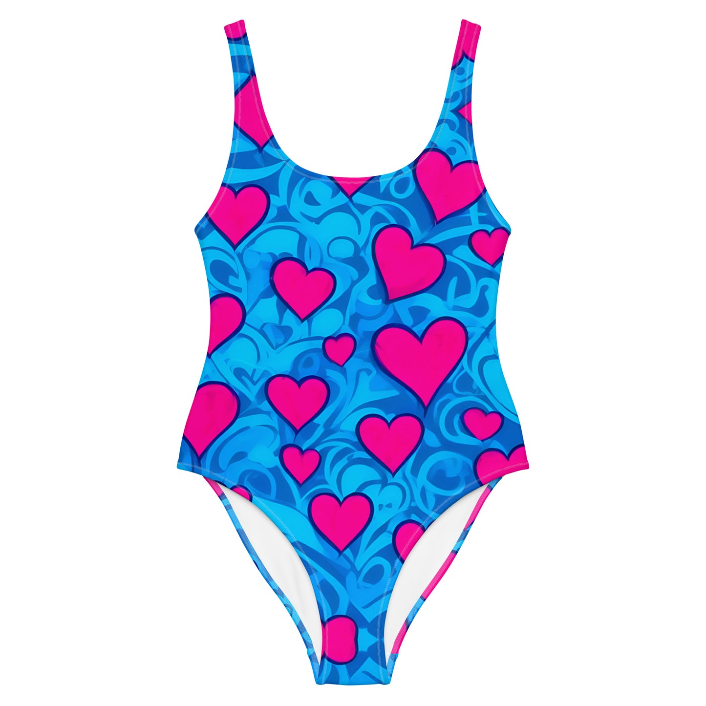 Pink Hearts on Blue 1PC Swimsuit